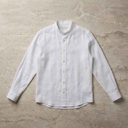 Long-Sleeved Cotton Linen Shirt Stand-Up Collar Beach Style – Ellis