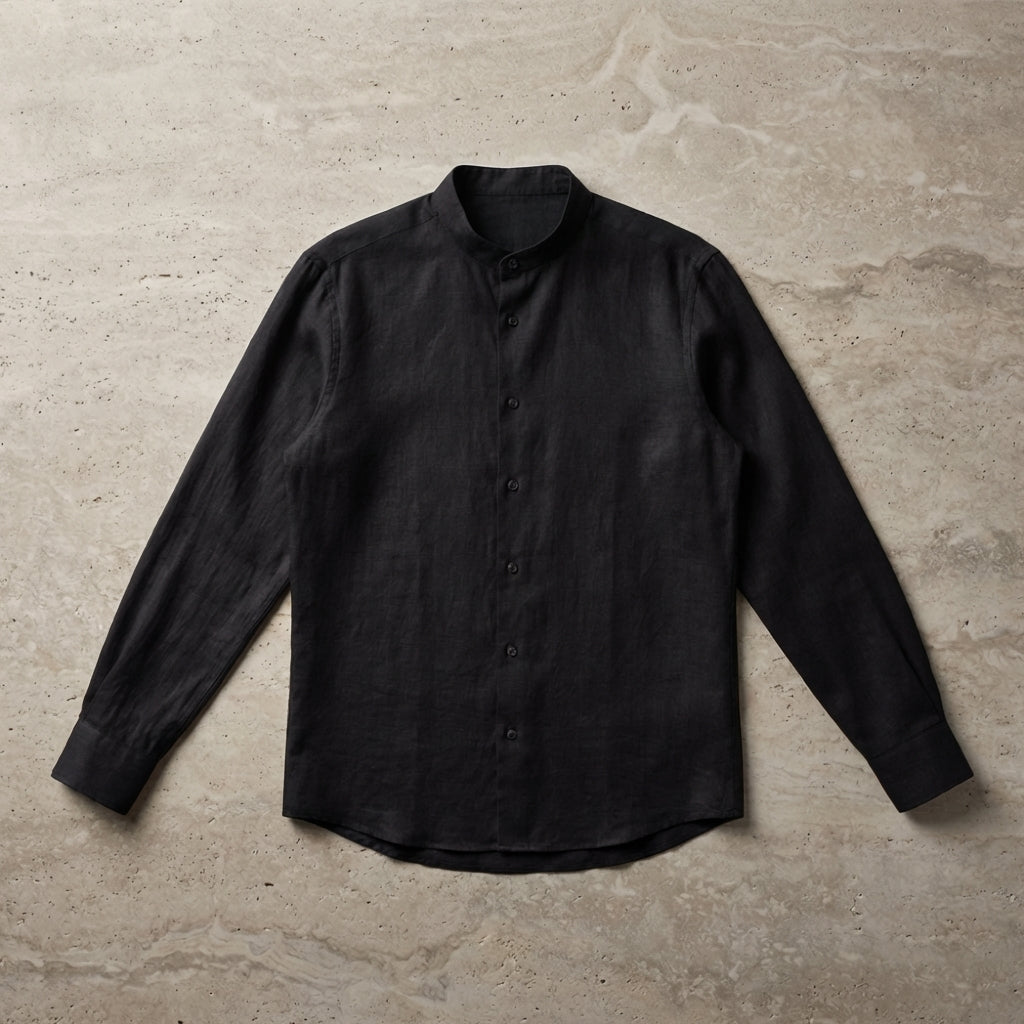 Long-Sleeved Cotton Linen Shirt Stand-Up Collar Beach Style – Ellis
