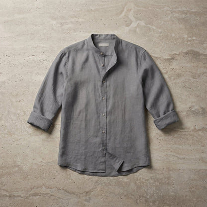 Long-Sleeved Cotton Linen Shirt Stand-Up Collar Beach Style – Ellis