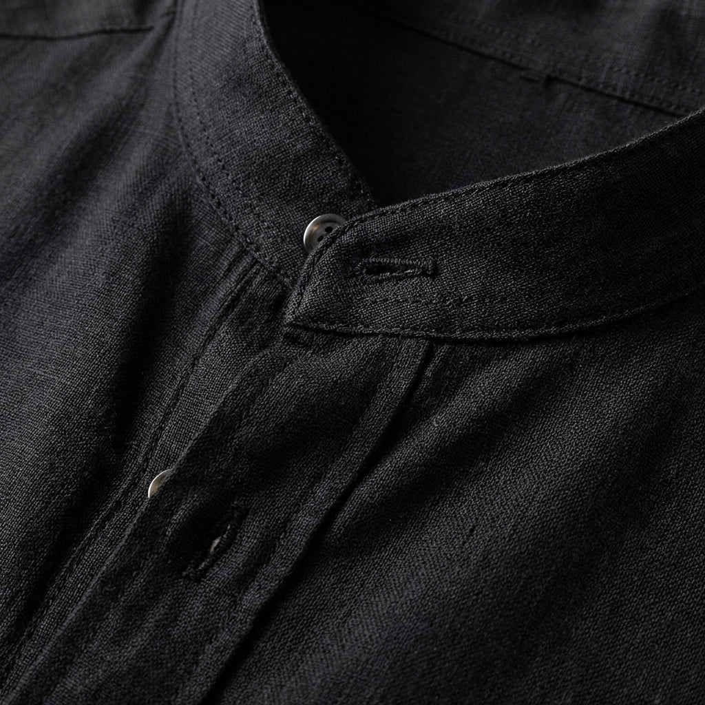 Long-Sleeved Cotton Linen Shirt Stand-Up Collar Beach Style – Ellis