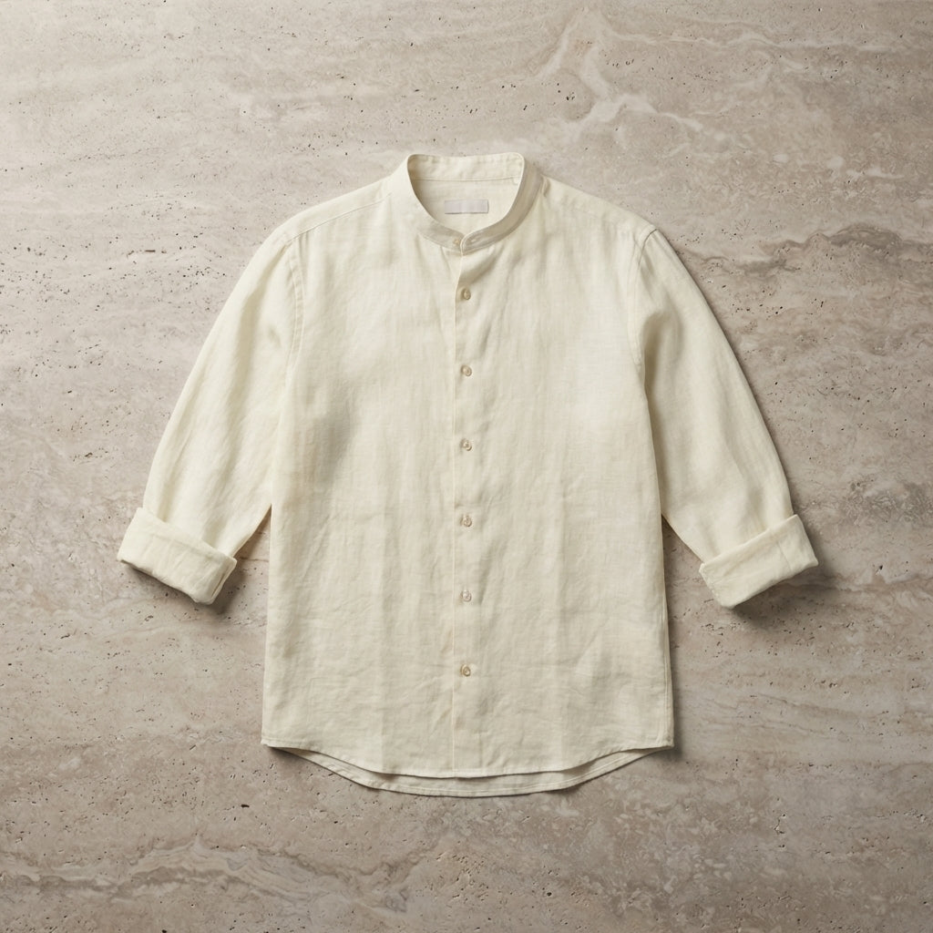 Long-Sleeved Cotton Linen Shirt Stand-Up Collar Beach Style – Ellis