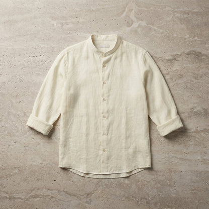 Long-Sleeved Cotton Linen Shirt Stand-Up Collar Beach Style – Ellis