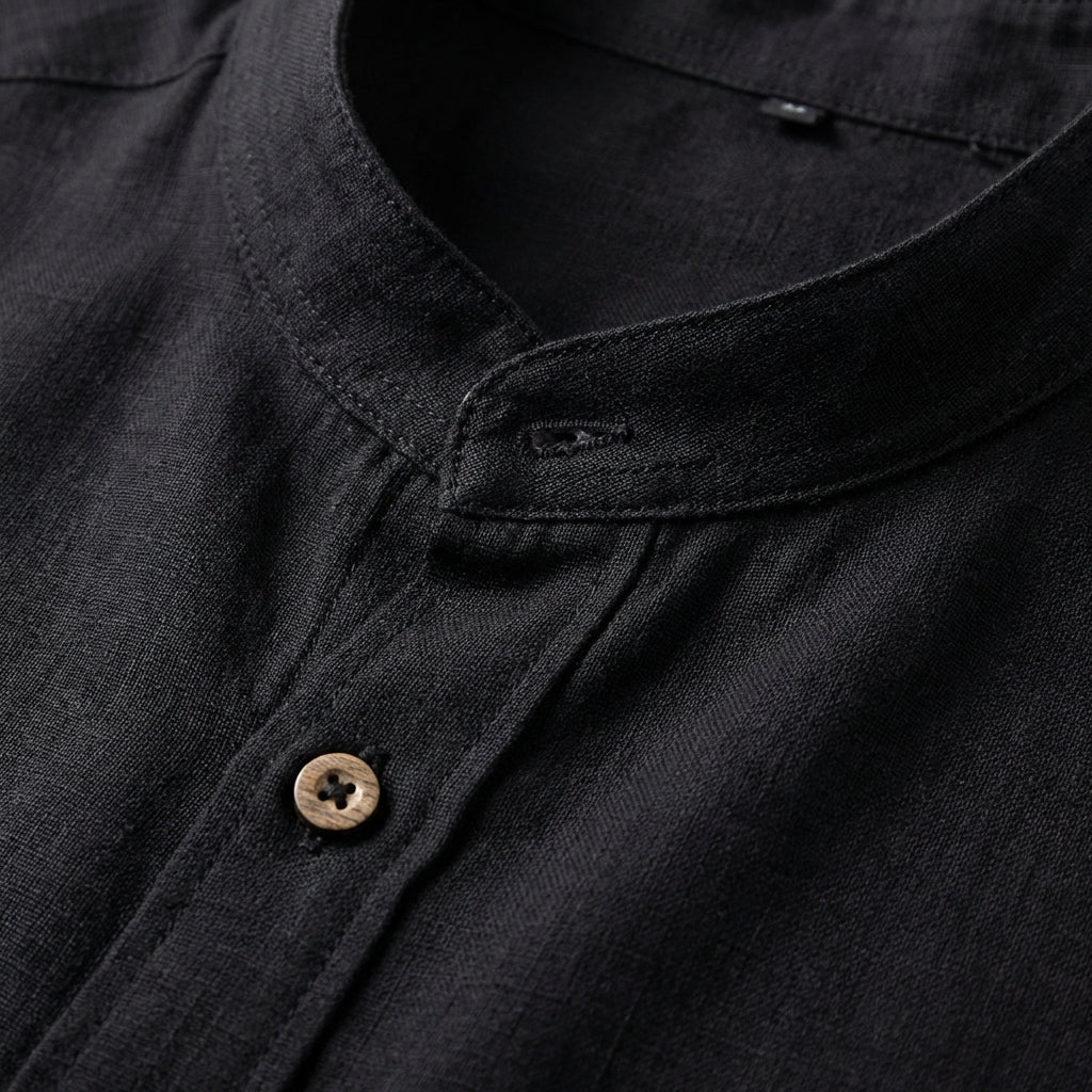 Long-Sleeved Cotton Linen Shirt Stand-Up Collar Beach Style – Ellis
