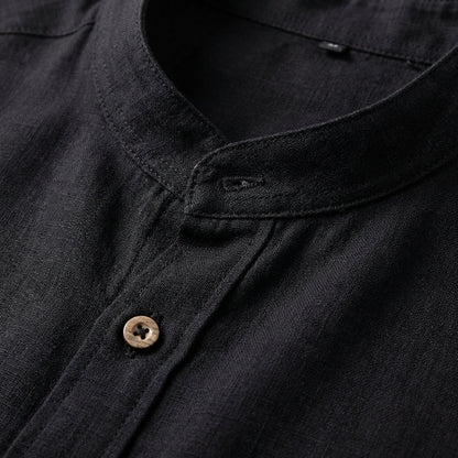 Long-Sleeved Cotton Linen Shirt Stand-Up Collar Beach Style – Ellis