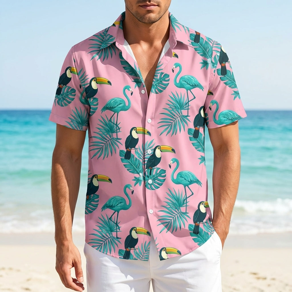 Flamingo Print Shirt Cotton Blend Short Sleeve – Isla