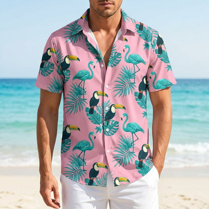 Flamingo Print Shirt Cotton Blend Short Sleeve – Isla