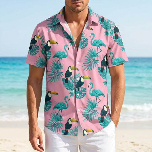 Flamingo Print Shirt Cotton Blend Short Sleeve – Isla