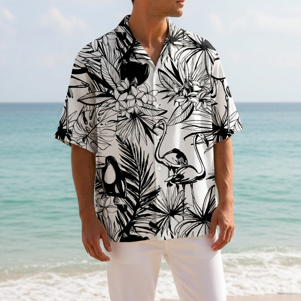 Flamingo Print Shirt Cotton Blend Short Sleeve – Isla