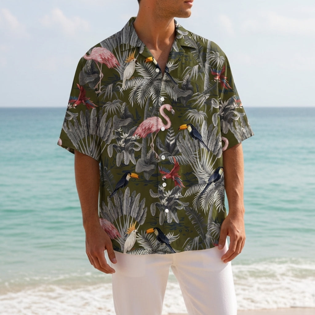 Flamingo Print Shirt Cotton Blend Short Sleeve – Isla
