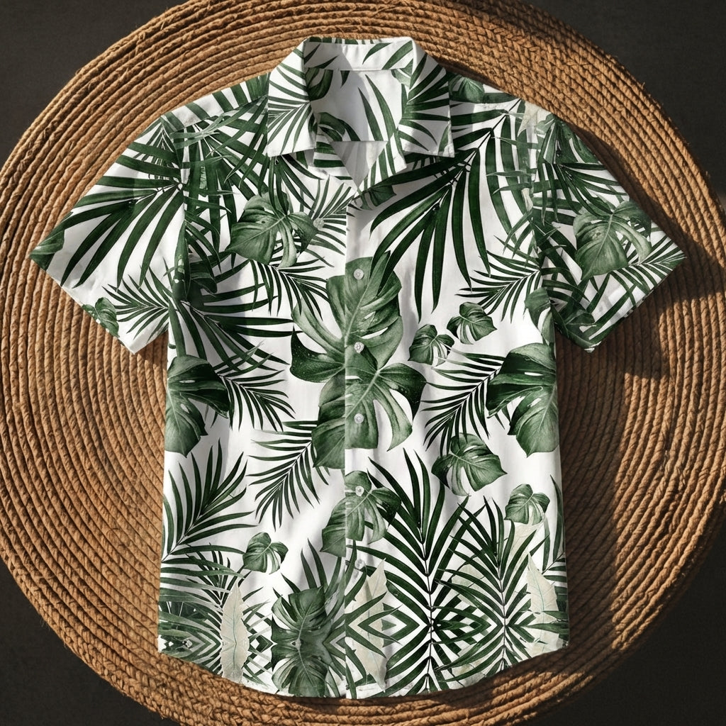 Men's Plant Print Hawaiian Shirt Cotton Blend Short Sleeve – Siena