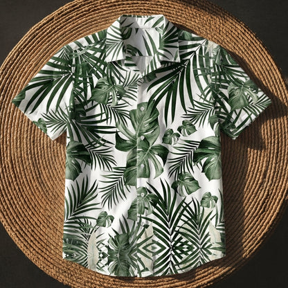 Men's Plant Print Hawaiian Shirt Cotton Blend Short Sleeve – Siena
