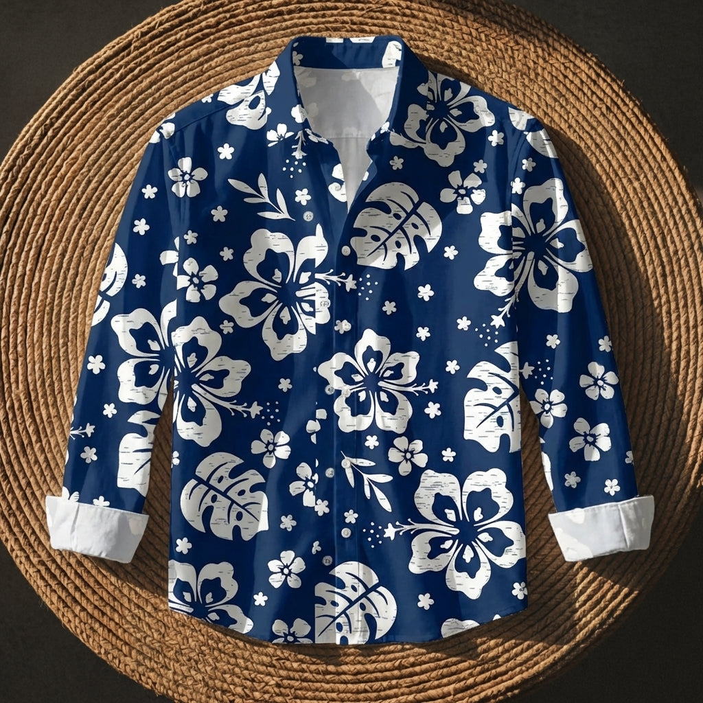 Men's Plant Print Hawaiian Shirt Cotton Blend Short Sleeve – Siena
