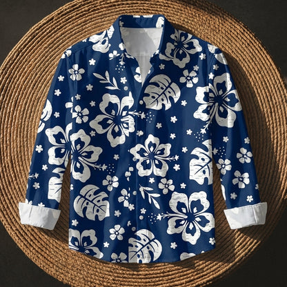 Men's Plant Print Hawaiian Shirt Cotton Blend Short Sleeve – Siena
