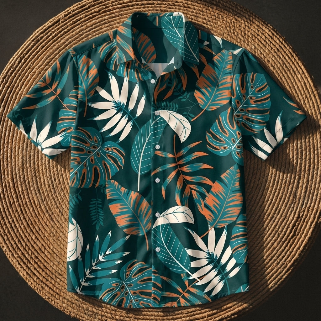 Men's Plant Print Hawaiian Shirt Cotton Blend Short Sleeve – Siena
