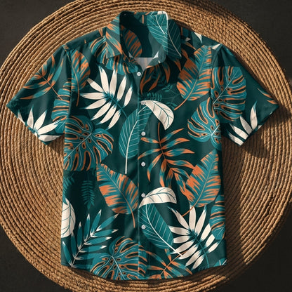 Men's Plant Print Hawaiian Shirt Cotton Blend Short Sleeve – Siena
