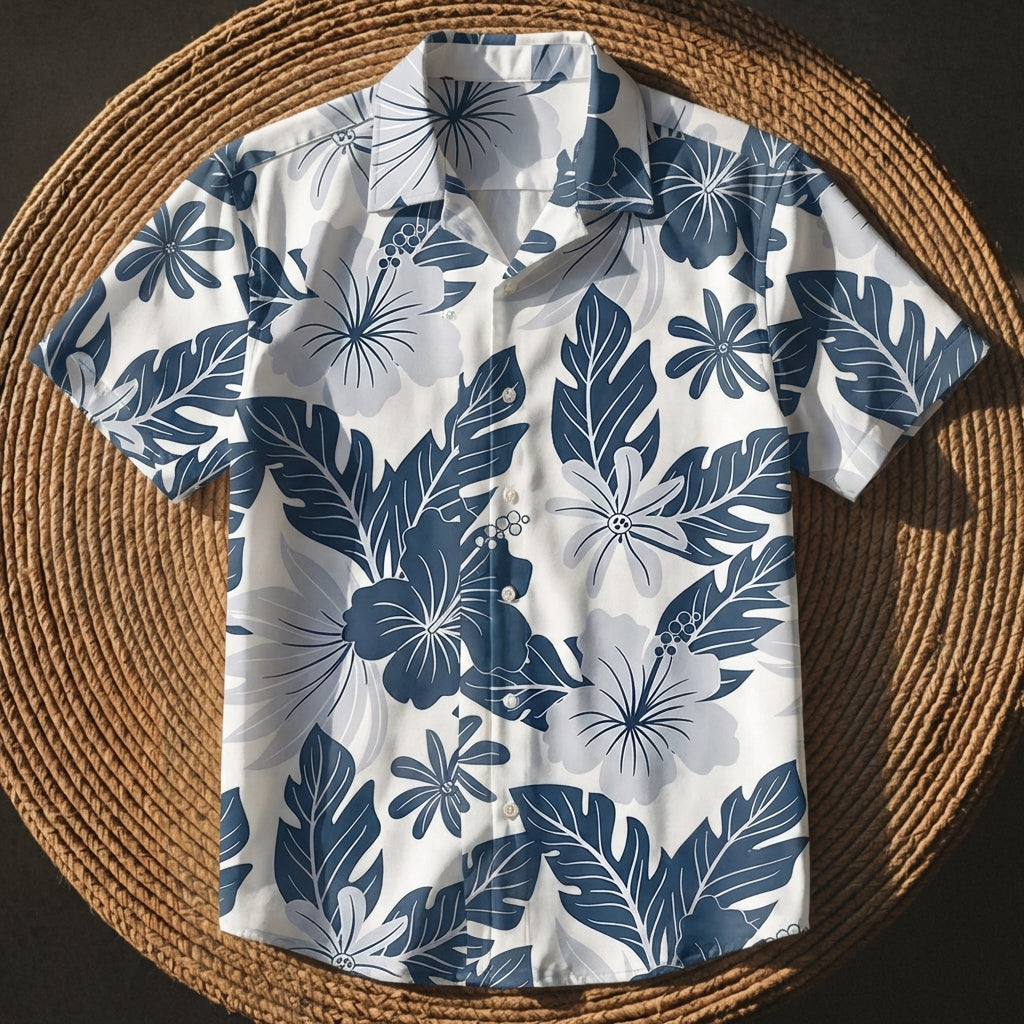 Men's Plant Print Hawaiian Shirt Cotton Blend Short Sleeve – Siena