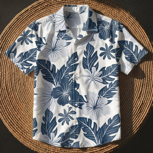 Men's Plant Print Hawaiian Shirt Cotton Blend Short Sleeve – Siena