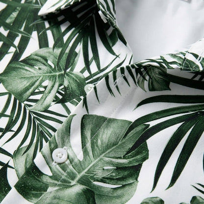 Men's Plant Print Hawaiian Shirt Cotton Blend Short Sleeve – Siena