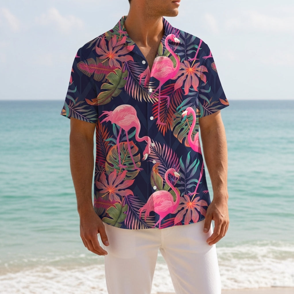 Flamingo Print Shirt Cotton Blend Short Sleeve – Isla