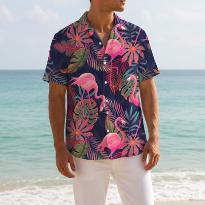 Flamingo Print Shirt Cotton Blend Short Sleeve – Isla