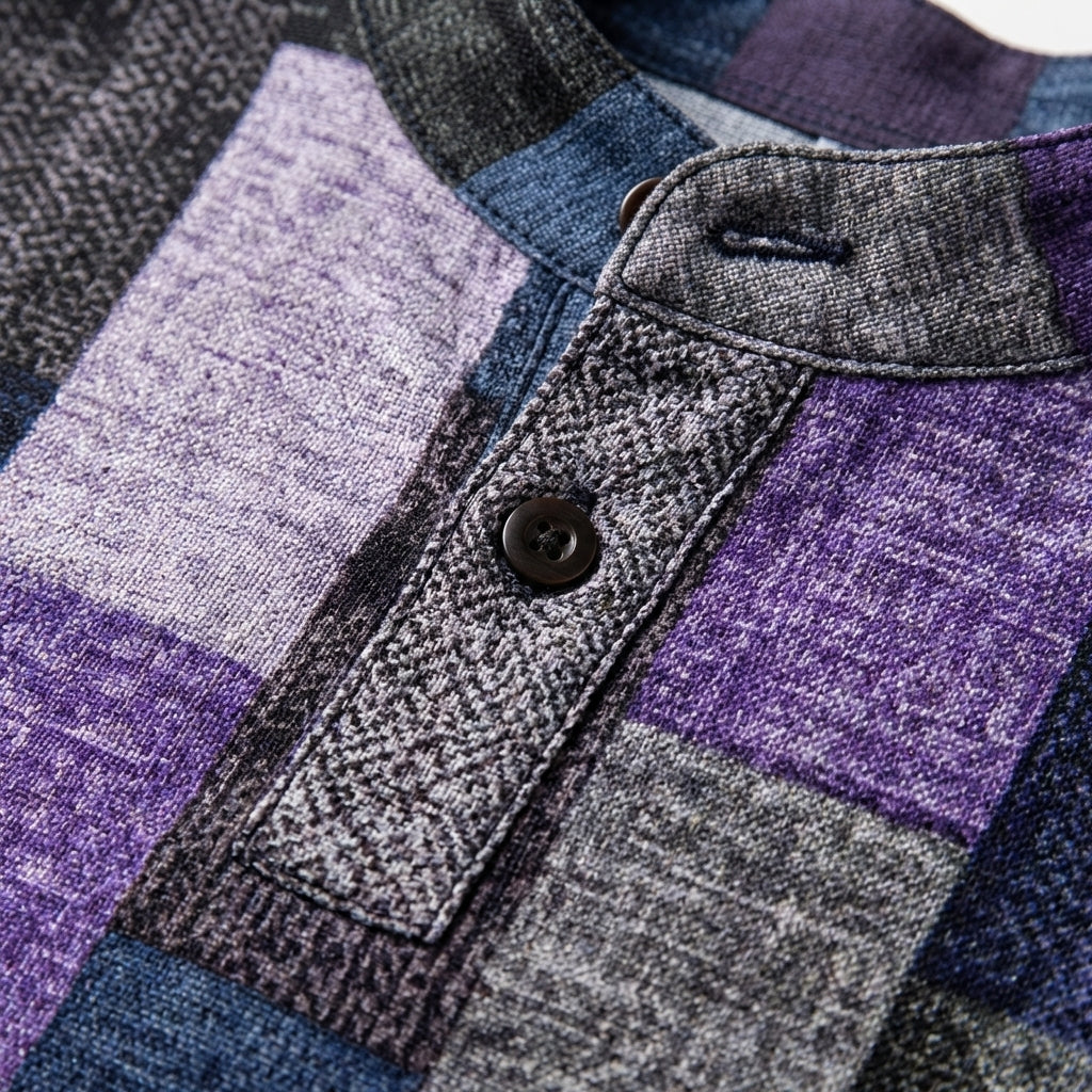 Men's Colour Block Henley Shirt Cotton Blend Patchwork Stand Collar – Rowan