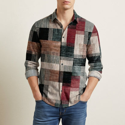 Men's Colour Block Henley Shirt Cotton Blend Patchwork Stand Collar – Rowan
