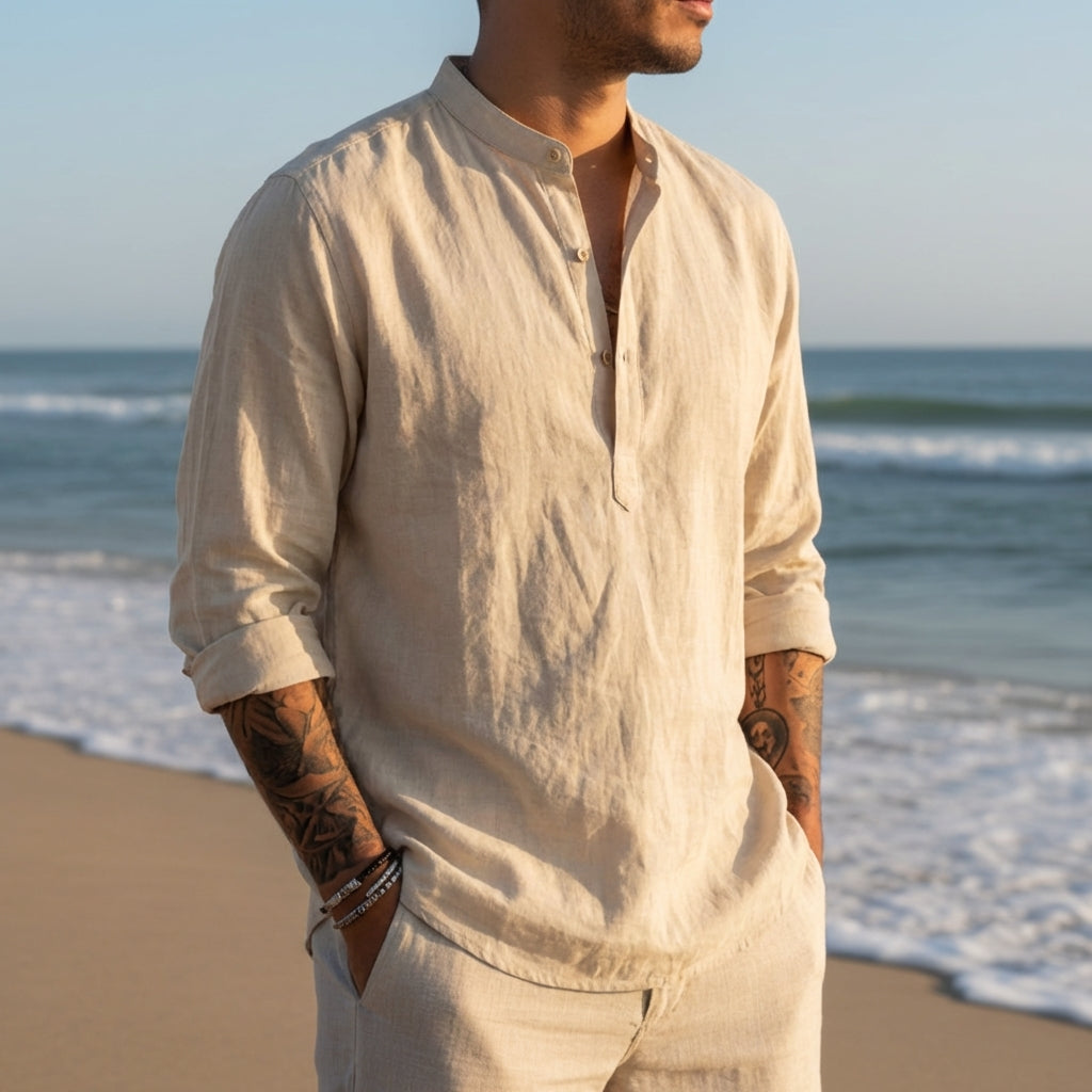 Cotton Linen Casual Shirt Relaxed Fit Long Sleeve – Marlowe