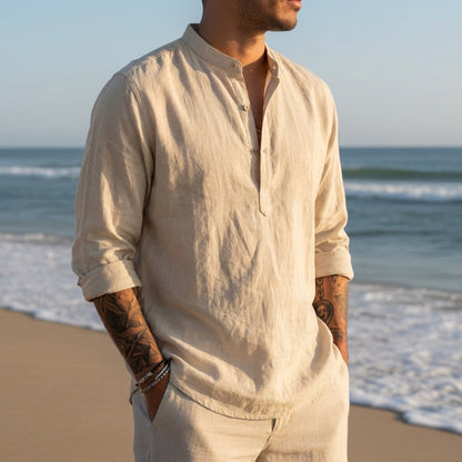 Cotton Linen Casual Shirt Relaxed Fit Long Sleeve – Marlowe