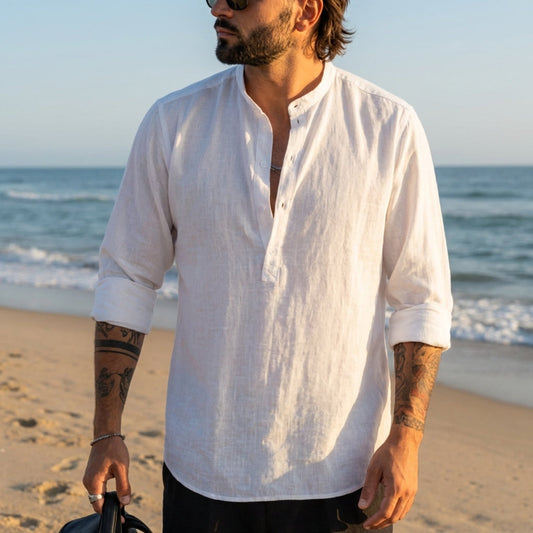 Cotton Linen Casual Shirt Relaxed Fit Long Sleeve – Marlowe