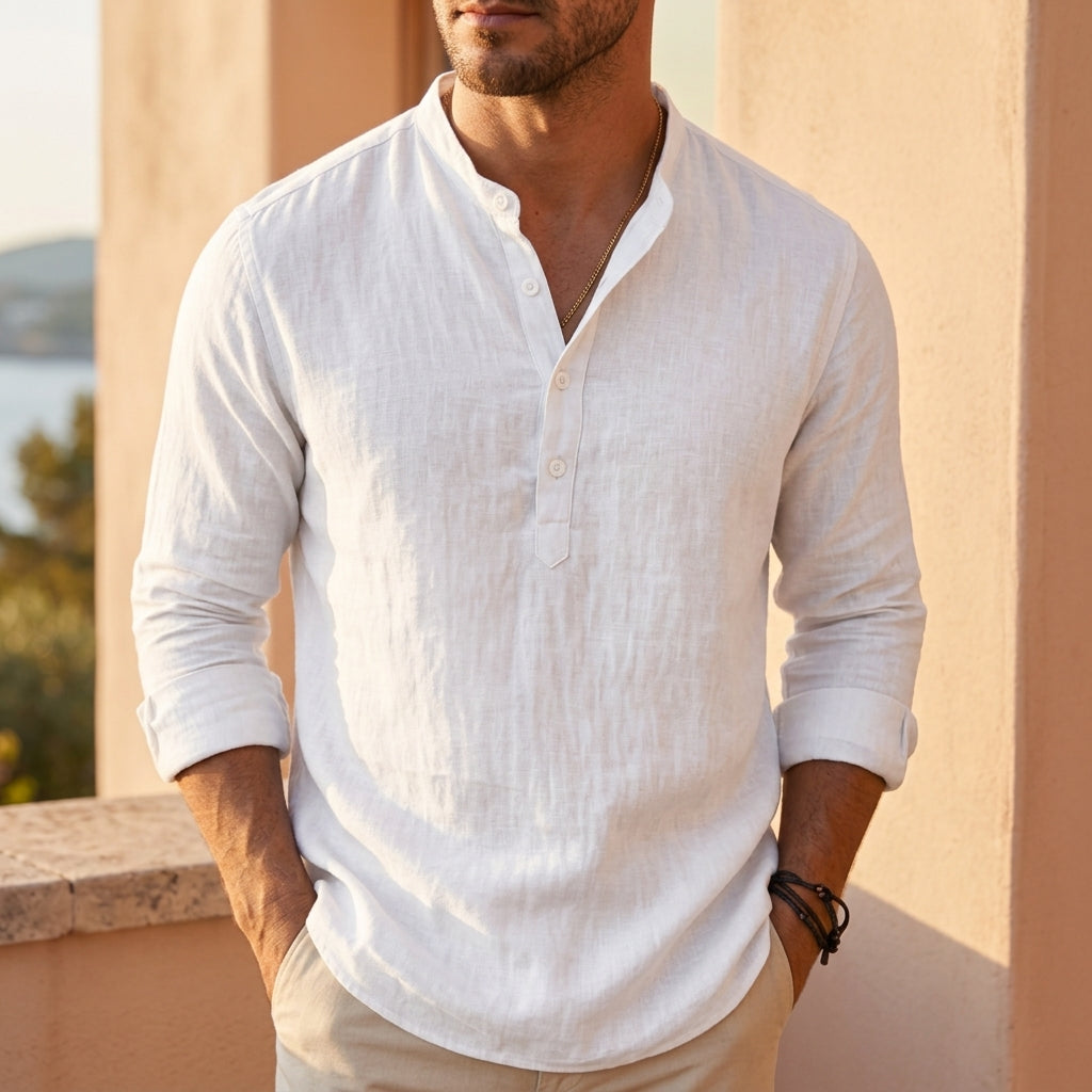 Men's Lightweight Cotton Blend Henley Shirt Long Sleeve – Marco