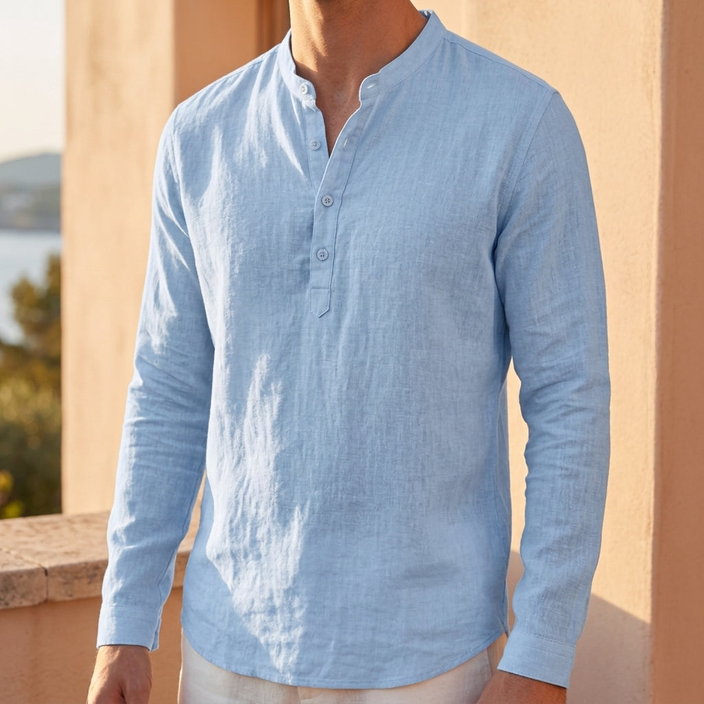 Men's Lightweight Cotton Blend Henley Shirt Long Sleeve – Marco