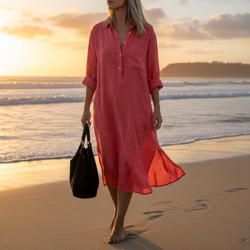 Women's Cotton Linen Beach Cover Up Maxi Dress Long Sleeve – Marlowe