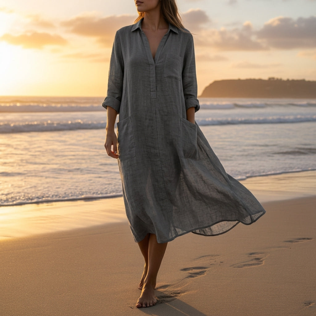 Women's Cotton Linen Beach Cover Up Maxi Dress Long Sleeve – Marlowe