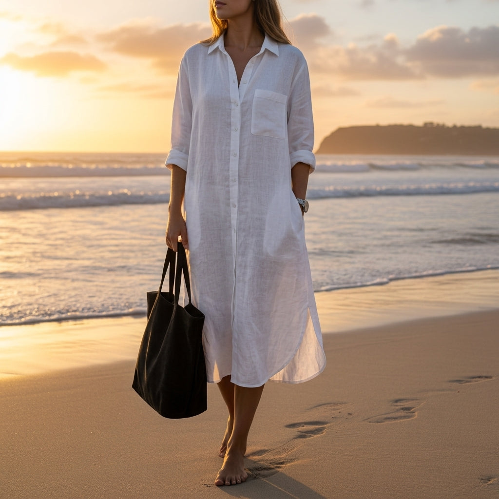 Women's Cotton Linen Beach Cover Up Maxi Dress Long Sleeve – Marlowe