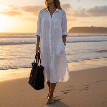 Women's Cotton Linen Beach Cover Up Maxi Dress Long Sleeve – Marlowe