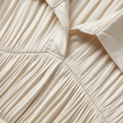 Women's Pleated Dress Lapel Collar High Waist Cotton Blend – Emilia