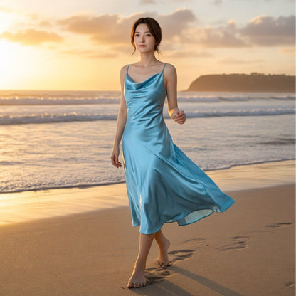 Women's A-Line Satin Party Dress With Spaghetti Straps – Lucia