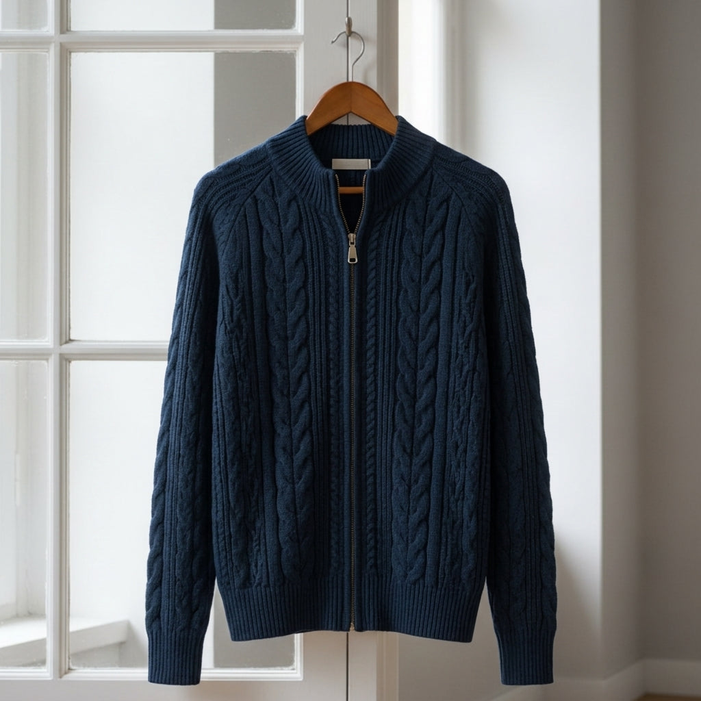 Knitted Cardigan Jacket for Women Cotton Blend Half High Collar Zipper – Marlowe