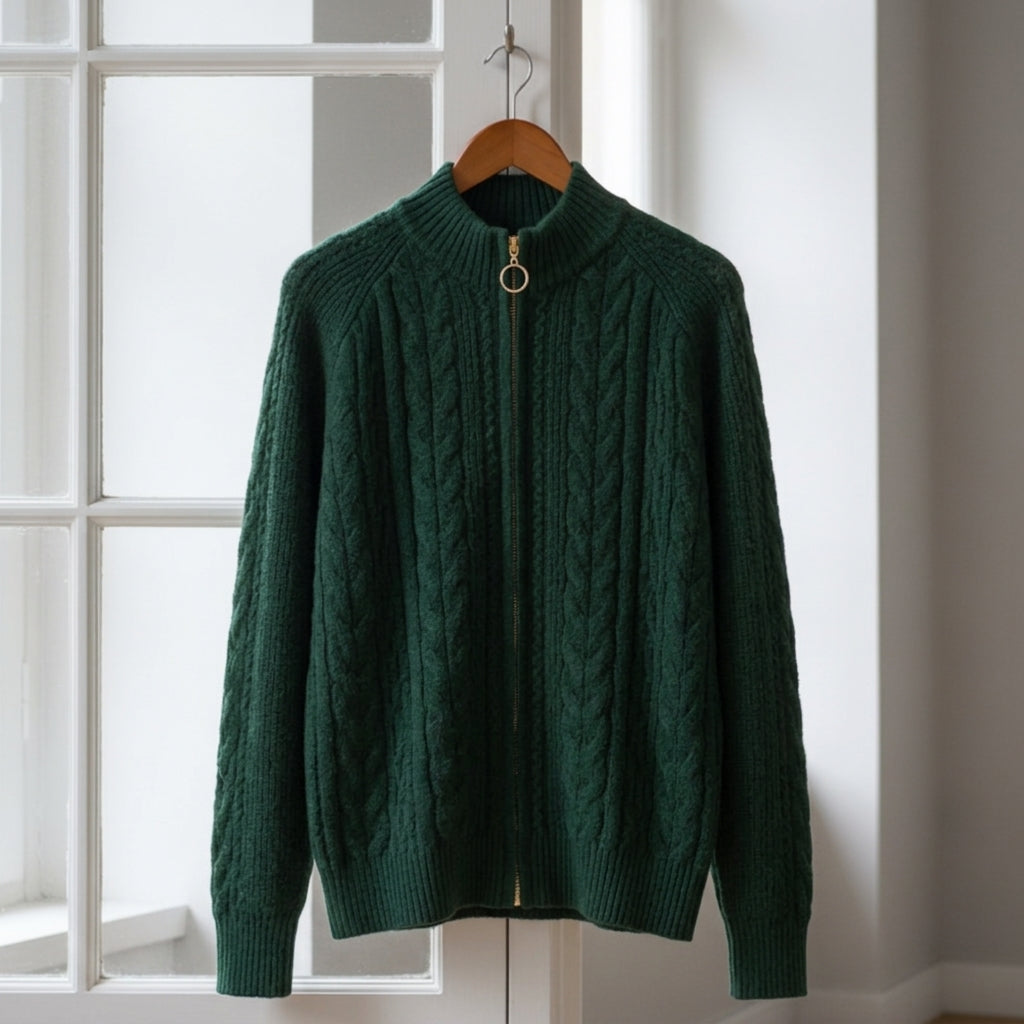 Knitted Cardigan Jacket for Women Cotton Blend Half High Collar Zipper – Marlowe