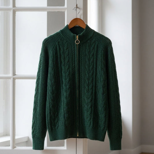 Knitted Cardigan Jacket for Women Cotton Blend Half High Collar Zipper – Marlowe