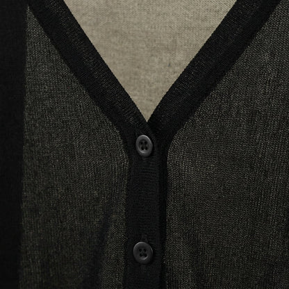 Women's Cropped Cotton Blend V Neck Cardigan Black – Elara