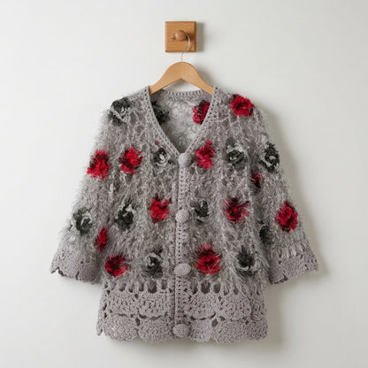 Crocheted Cardigan 3XL Cotton Blend 3D Flower Openwork – Marielle