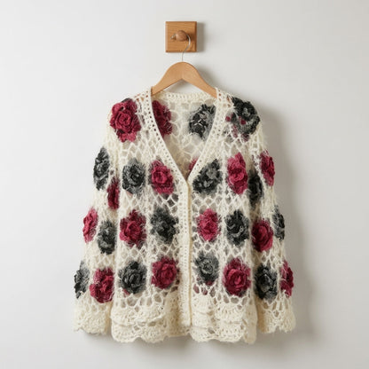Crocheted Cardigan 3XL Cotton Blend 3D Flower Openwork – Marielle