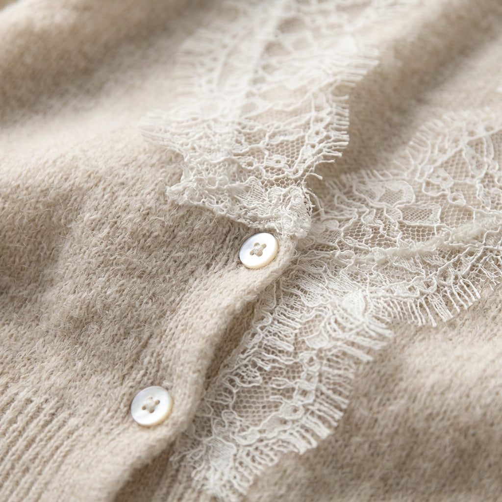 Women’s Lace Patchwork Cardigan Cotton Blend Button Front – Elara