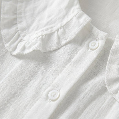 Women's Cotton Linen Ruffle Neck Shirt Loose Fit – Barcelona