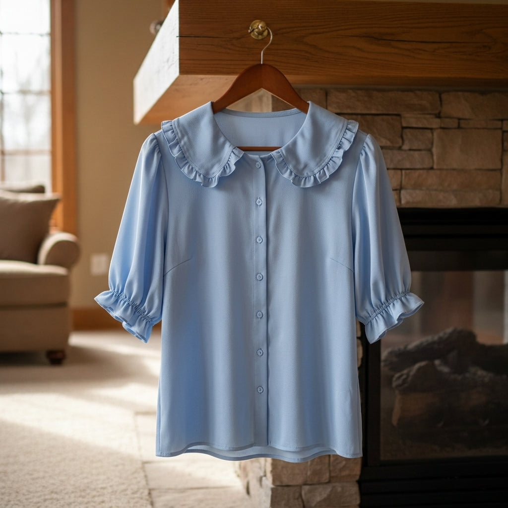 Women's Cotton Linen Ruffle Neck Shirt Loose Fit – Barcelona