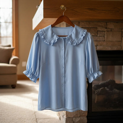 Women's Cotton Linen Ruffle Neck Shirt Loose Fit – Barcelona