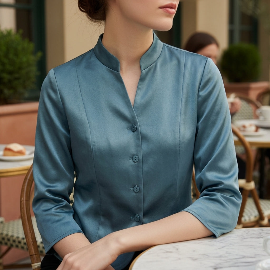 Women's Cotton Blend Stand-Collar Blouse – Celeste