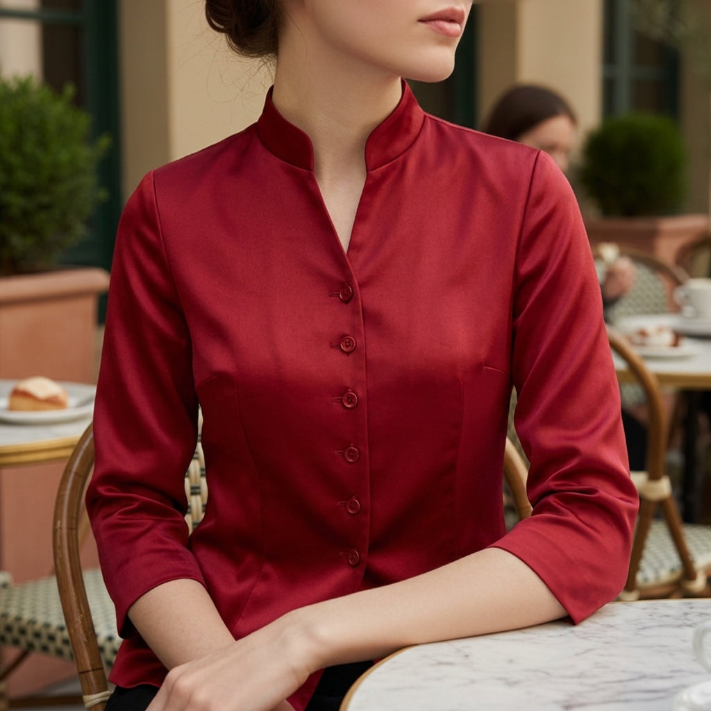 Women's Cotton Blend Stand-Collar Blouse – Celeste