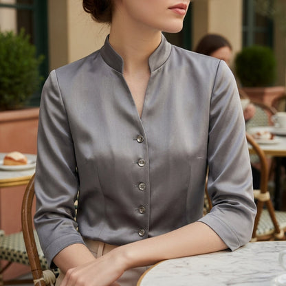 Women's Cotton Blend Stand-Collar Blouse – Celeste